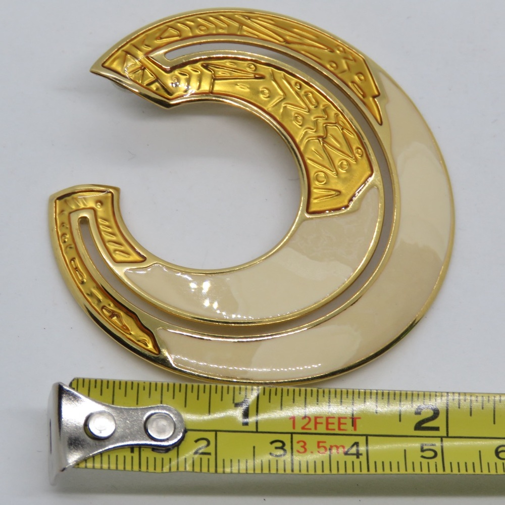 Vintage Edgar BEREBI Designer Enamelled  Gold Foil Earrings Cream Swirl 1990s